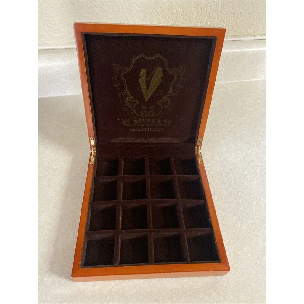Rocky's Custom Clothes Wooden 16-Compartment Valet Accessories Storage Box